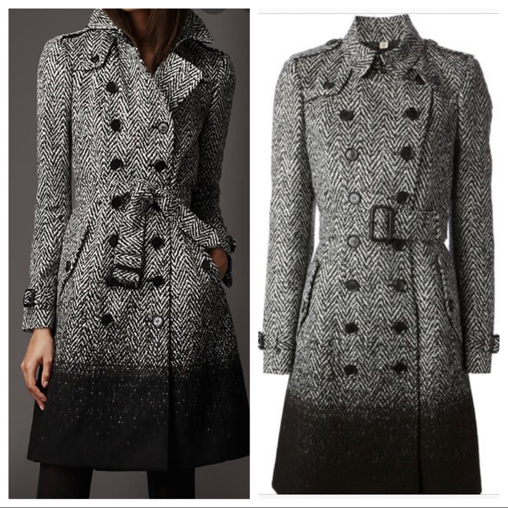 Burberry herringbone tweed grey trench coat jacket
